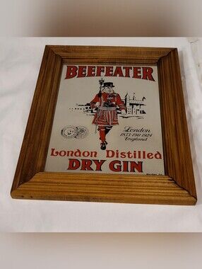 Vintage 1970’s Beefeater Bar Mancave Mirror London Distilled Dry Gin Wall Sign